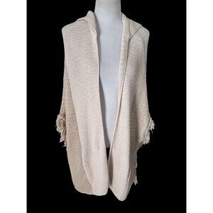 Roffe Women's Knit Open Front Long Cardigan Hoodie Poncho Boho Western Fringe OS